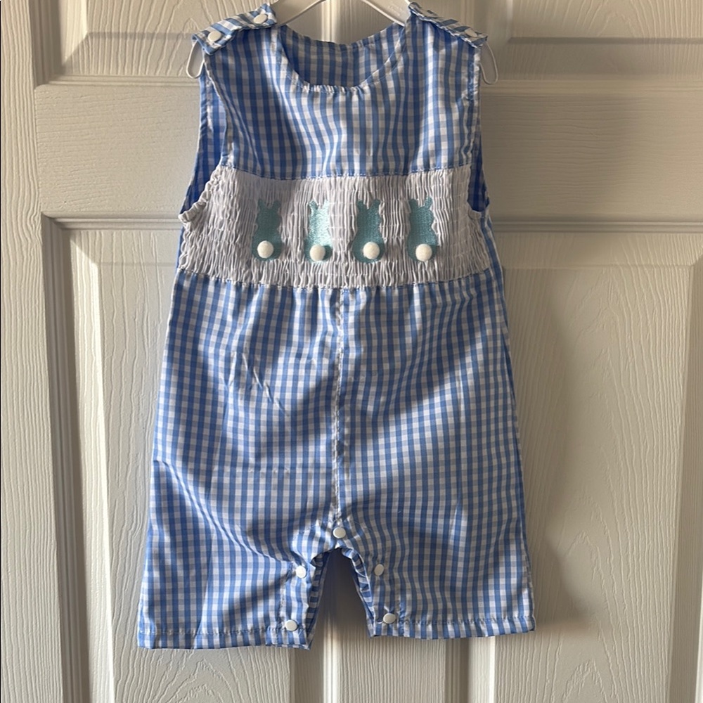 Blue Easter Bunny Gingham Baby Romper / Jon Jon